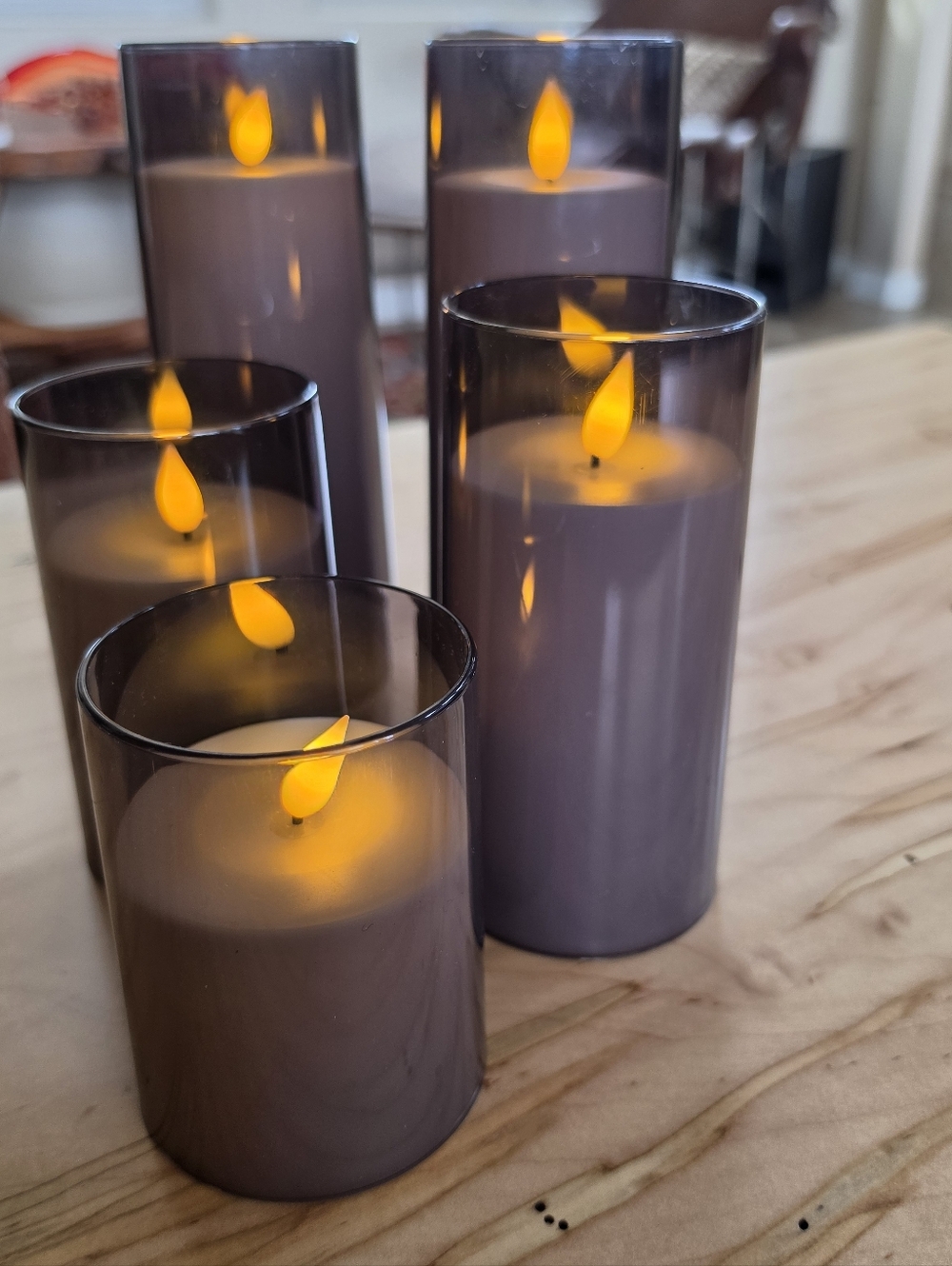 Faux Flameless Pillar Candle Set in Smokey Gray Plastic - Home Accents Set/5 EUC